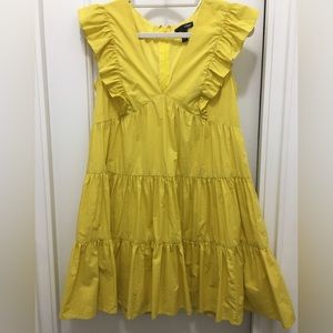 Aqua flutter sleeve tiered mini dress